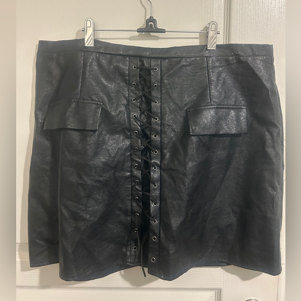 Black Lace-Up Leather Skirt